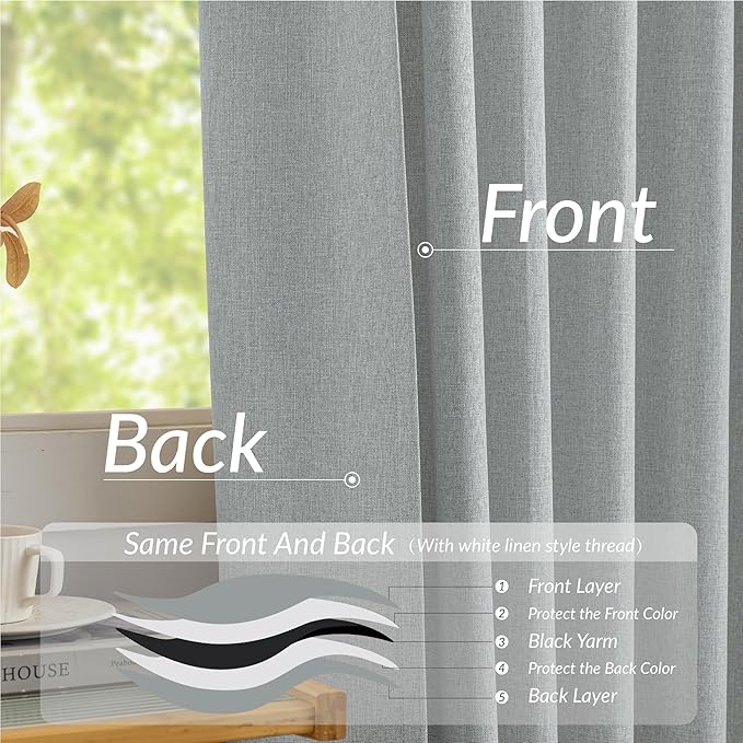 KangBang Pinch Pleat 90 Inch Blackout Curtains for Bedroom, Linen Woven Textured Pleated Drapes 2 Panels Set for Living Room Office, Sun Blocking Neutral Window Treatments,42x90 Inch, Fog Grey
