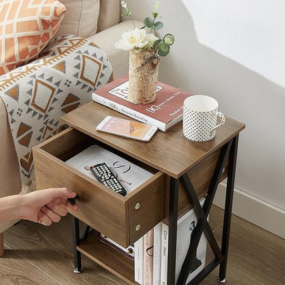 VECELO Nightstands Set of 2, Modern Bedside End Tables, Night Stands with Drawer and Storage Shelf for Living Room Bedroom, Industrial Metal Frame