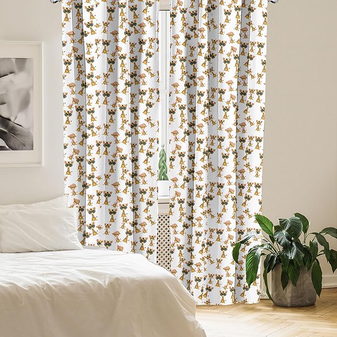 Ambesonne Giraffe Curtains, Savannah Animal Romantic Characters Funny Mascots in Human Clothes, Window Treatments 2 Panel Set for Living Room Bedroom, Pair of - 28" x 84", Brown Yellow