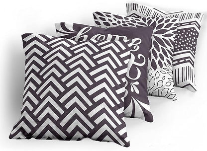 Ambesonne Geometric Throw Pillow Cushion Case Pack of 4, Home Phrase Minimal Zigzag Squama Dahlia Flower Petals Chevron Tribal, Modern Accent Double-Sided Digital Printing, 24", Dark Mauve and White