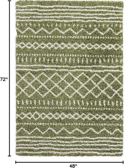 SAFAVIEH Arizona Shag Collection Accent Rug - 4' x 6', Green & Ivory, Moroccan Design, Non-Shedding & Easy Care, 1.6-inch Thick Ideal for High Traffic Areas in Entryway, Living Room, Bedroom (ASG741X)