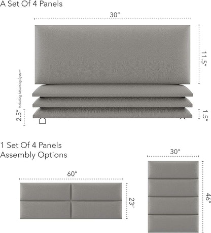 Vänt Upholstered Wall Panels - Queen/Full Size Wall Mounted Headboards - Zigrino Mineral - Set of 4 Panels (Each Individual Panel 30"x11.5")