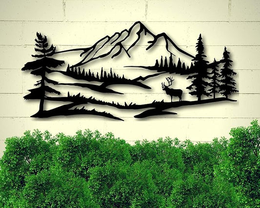 Boyce22Par Metal Wall Art Mountains, Mountains Wall Art, Scandinavian Decor Idea Present, Living Room Stencil Hanging Mountain Range, Metal Sign, Wall Art