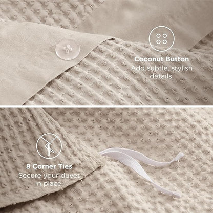 Bedsure Cotton Duvet Cover Full - 100% Cotton Waffle Weave Beige Duvet Cover Set, GentleSoft™ and Breathable Bedding Set for All Season, 3 Pieces, 80"x90"