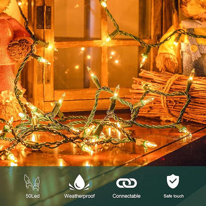 50-Count White Christmas Lights with Green Wire,Mini String Lights for Holiday Decorations, Christmas Tree Lights, Holiday Party, Wedding, Xmas, Home, Indoor & Outdoor Use (13ft Long)