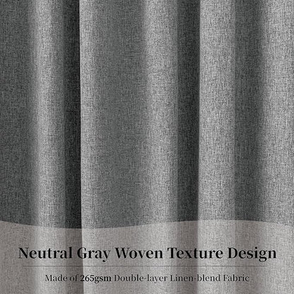 KangBang Extra Wide Blackout Curtains 72W, Faux Linen Back Tab Loop Pocket Pleated Light Blocking Black Out Drapes for Living Room Sliding Patio Door 8 FT Tall (Grey, W72xL96,2 Panels)
