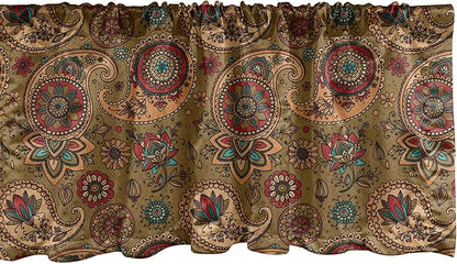 Ambesonne Paisley Window Valance, Vintage Inspired Multicolored Leaf Flower Motif in Earth Tones Print, Curtain Valance for Kitchen Bedroom Decor with Rod Pocket, 42" x 12", Army Green