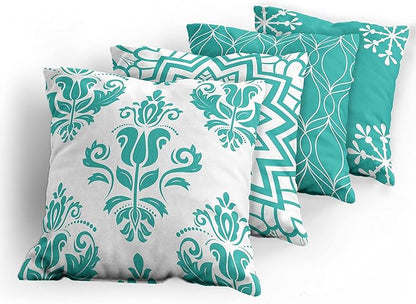 Ambesonne Retro Throw Pillow Cushion Case Pack of 4, Trellis Grid Medieval Floral Damask Mandala Flower Ornament in Modern Monochrome, Modern Accent Double-Sided Digital Printing, 24", Dark Seafoam