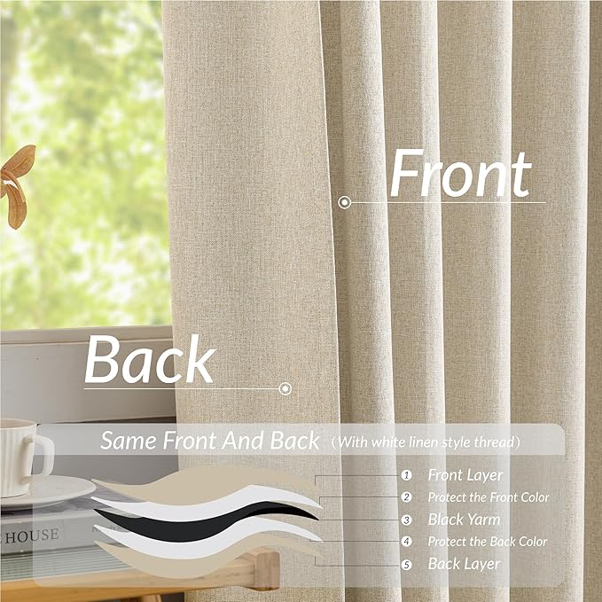 KangBang Pinch Pleat Linen Blackout Curtains 90 Inches Long for Bedroom, Thermal Pinch Pleated Drapes for Living Room Nursery, Soundproof Elegant Home Decor(2 Panels, Natural Beige,42x90)