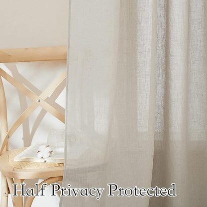 RYB HOME Semi Sheer Curtains 102 inches Long, Back Tab Light Filtering Half Privacy Window Curtains & Drapes for Bedroom Living Room, Angora, W 52 x L 102 inches, 2 Panels Set