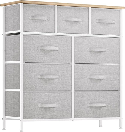 YITAHOME Dresser with 9 Drawers - Fabric Storage Tower, Organizer Unit for Room, Living Room, Hallway, Closets - Sturdy Steel Frame, Wooden Top & Easy Pull Fabric Bins (Light Gray)
