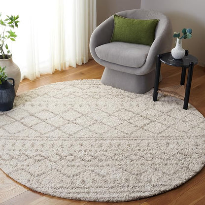 SAFAVIEH Arizona Shag Collection Area Rug - 9' Round, Ivory & Beige, Moroccan Design, Non-Shedding, 1.6-inch Thick, Ideal for High Traffic Areas in Living Room, Bedroom (ASG741A-9R)