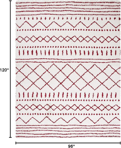SAFAVIEH Area Rug 8x10 - Arizona Shag Collection - Large - Ivory & Red, Moroccan Design, Non-Shedding & Easy Cleaning, Ultra Plush Thick Pile, Ideal for Living Room, Bedroom, Dining Space (ASG741P)