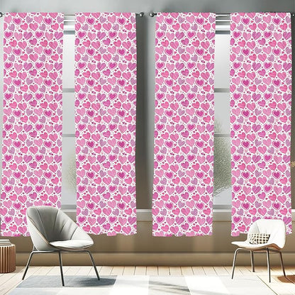 Ambesonne Valentines Window Curtains Pack of 2, Romantic Heart Shapes with Many Different Designs Polka Dots Crossed Lines, Lightweight Set with Rod Pocket, 4 Panels of - 28" x 84", Pink White