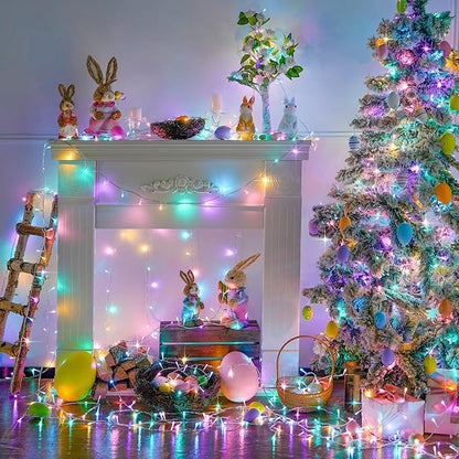 JMEXSUSS 200 LED Easter Lights Outdoor Indoor for Decorations, 66 Ft Connectable Pastel Easter Lights String Clear Wire Plug in for Bedroom Tree Room Party Spring Decor