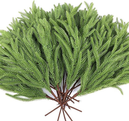 24 Pcs Artificial Norfolk Pine Branches, Faux Norfolk Pine Stems DIY Crafts Faux Christmas Norfolk Pine Branches for Xmas Indoor Outdoor Home Decor (24)