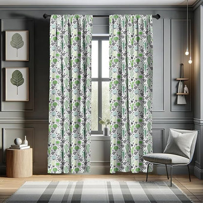 Ambesonne Cactus Curtains, Cartoon Style Inspired Drawing of Hedgehog Animals Saguaro and Prickly Pear, Window Treatments 2 Panel Set for Living Room Bedroom, Pair of - 28" x 95", White Green