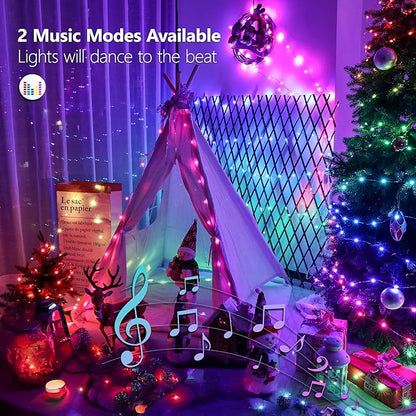 BrizLabs Color Changing Fairy Lights - 33ft 100 LED Christmas Fairy Lights with Remote, Rainbow Xmas Tree Light with Timer, RGB Halloween Light Music Sync Twinkle Light for Xmas Halloween Party Home