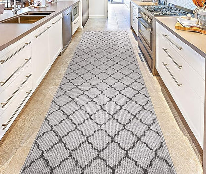 Custom Size Modern Runner Rug Carpet for Hallway Entryway Foyer Kitchen, Slip Resistant Latex Rubber Backed 31 inch Wide X Customized Length, Trellis Grey, 31 inch X 26 feet