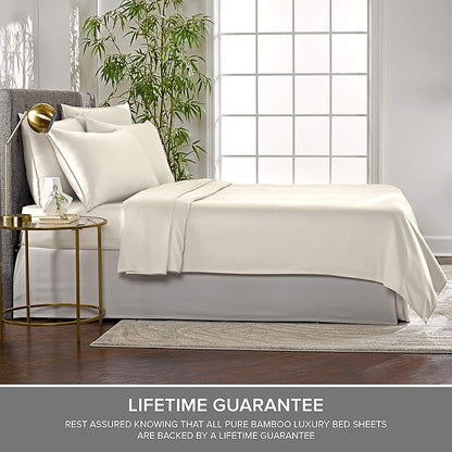 Twin XL Sheets by Pure Bamboo, Genuine 100% Organic Viscose Derived from Bamboo Bed Sheet Set, Luxuriously Soft & Cooling, Double Stitching, Lifetime Quality Promise (Twin XL, Ivory)