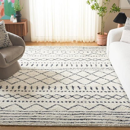 SAFAVIEH Arizona Shag Collection Area Rug - 10' x 14', Ivory & Slate, Moroccan Design, Non-Shedding, 1.6-inch Thick, Ideal for High Traffic Areas in Living Room, Bedroom (ASG741M-10)