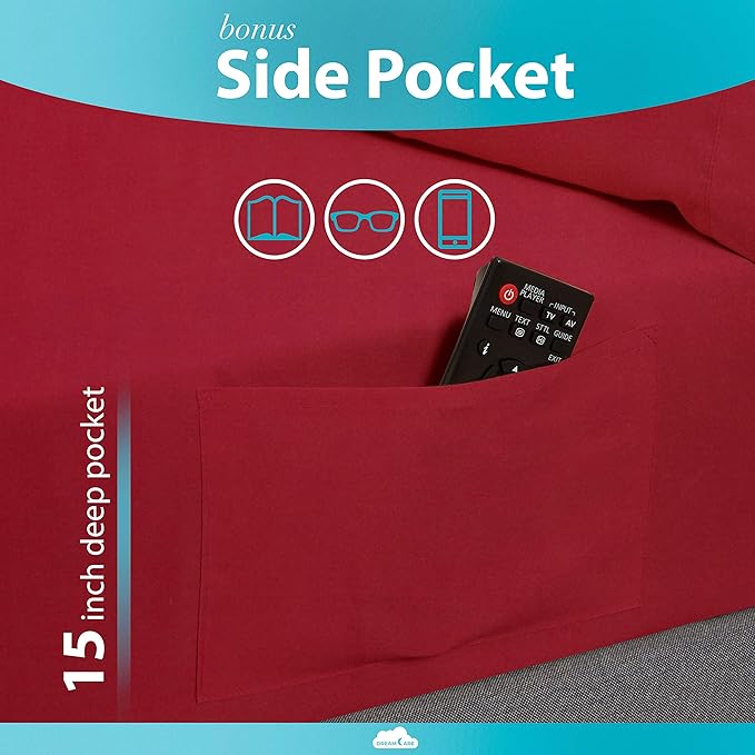DREAMCARE California King Sheet Sets – 6 pcs Cooling Bed Sheets – up to 15” Deep Cal King Sheets – 2500 Supreme Collection – Extra Soft 100% Brushed Microfiber Hotel Luxury with Side Pocket – Burgundy