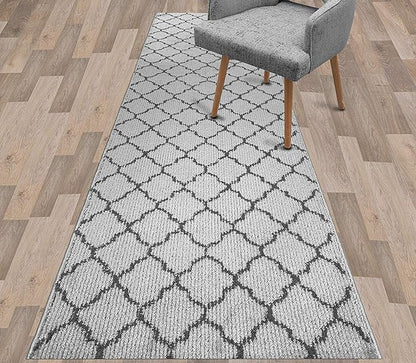 Custom Size Modern Runner Rug Carpet for Hallway Entryway Foyer Kitchen, Slip Resistant Latex Rubber Backed 31 inch Wide X Customized Length, Trellis Grey, 31 inch X 13 feet