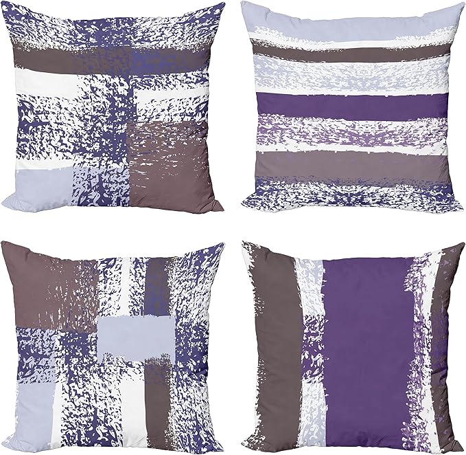 Ambesonne Grunge Throw Pillow Cushion Case Pack of 4, Abstract Design Simplistic Minimal Stripes Brushstrokes Contemporary, Modern Accent Double-Sided Digital Printing, 24", Purpleblue and Lavender