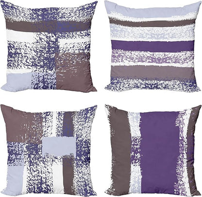 Ambesonne Grunge Throw Pillow Cushion Case Pack of 4, Abstract Design Simplistic Minimal Stripes Brushstrokes Contemporary, Modern Accent Double-Sided Digital Printing, 24", Purpleblue and Lavender