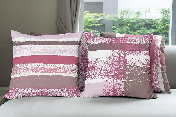 Ambesonne Grunge Throw Pillow Cushion Case Pack of 4, Abstract Design Simplistic Minimal Stripes Brushstrokes Contemporary, Modern Accent Double-Sided Digital Printing, 20", Pink Purpleblue Grey Pink
