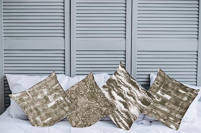 Ambesonne Vintage Throw Pillow Cushion Case Pack of 4, Abstract Grunge Effect Brushstrokes and Waving Striping Stains Paisley Drops, Modern Accent Double-Sided Digital Printing, 24", Taupe Army Green