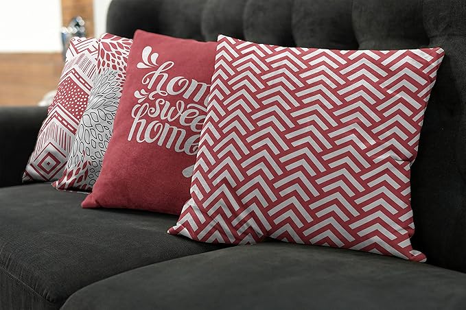 Ambesonne Geometric Throw Pillow Cushion Case Pack of 4, Home Phrase Minimal Zigzag Squama Dahlia Flower Petals Chevron Tribal, Modern Accent Double-Sided Digital Printing, 24", Dark Coral and White