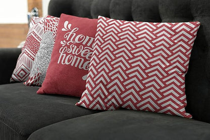 Ambesonne Geometric Throw Pillow Cushion Case Pack of 4, Home Phrase Minimal Zigzag Squama Dahlia Flower Petals Chevron Tribal, Modern Accent Double-Sided Digital Printing, 24", Dark Coral and White