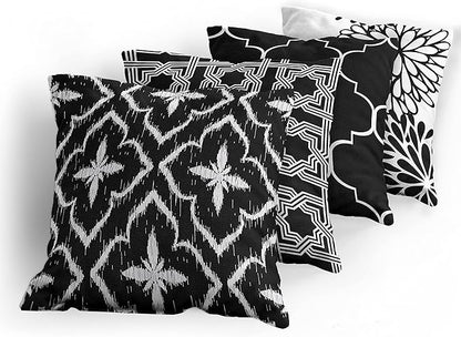 Ambesonne Vintage Throw Pillow Cushion Case Pack of 4, Monochrome Design Grid Trellis Quatrefoil Mesh and Dahlia Flowers Modern, Modern Accent Double-Sided Digital Printing, 18", Charcoal Grey White