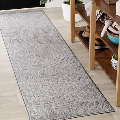 Eyely NCS101B-28 Scandinavian Odense Minimalist Angle Geometric Indoor Runner Rug, Modern, Contemporary, Coastal, Bohemian, Bedroom, Kitchen, Living Room, Non Shedding, Gray/Ivory, 2' x 8'