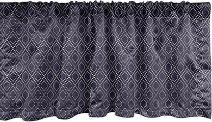 Ambesonne Navy Blue Window Valance Pack of 2, Geometric Dotted Pattern Design with Abstract Ogee Shapes Grid Ornament Tile, Rod Pocket Curtain Valances for Kitchen Bedroom, 42" X 18", Dark Blue Tan