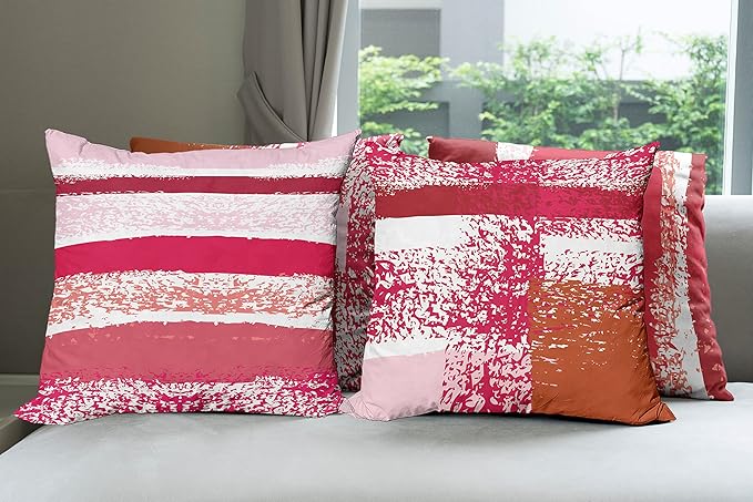 Ambesonne Grunge Throw Pillow Cushion Case Pack of 4, Abstract Design Simplistic Minimal Stripes Brushstrokes Contemporary, Modern Accent Double-Sided Digital Printing, 16", Rose Magenta and Dark Pink