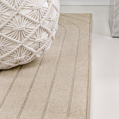 Eyely NCS101E-28 Odense High-Low Minimalist Angle Geometric Beige/Cream 2 ft. x 8 ft. Indoor/Outdoor Runner Rug, for Home, Backyard, Patio, Porch, Bedroom, Kitchen, Living Room