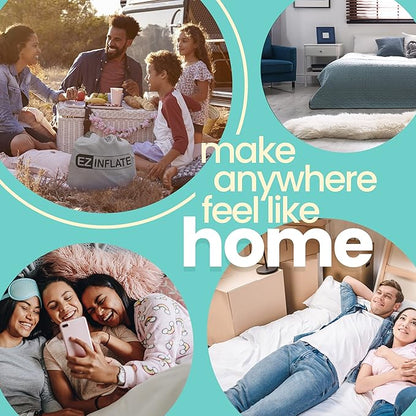 EZ INFLATE Air Mattress with Built in Pump - King Size Double-High Inflatable Mattress with Flocked Top - Easy Inflate, Waterproof, Portable Blow Up Bed for Camping & Travel