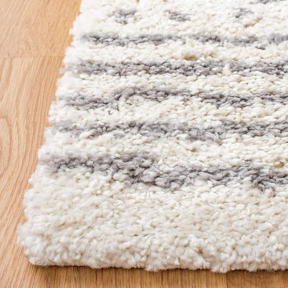 SAFAVIEH Arizona Shag Collection Runner Rug - 2'3" x 14', Ivory & Grey, Moroccan Design, Non-Shedding & Easy Care, 1.6-inch Thick, Ideal for The Living Room, Bedroom, Dining Room (ASG741F-214)
