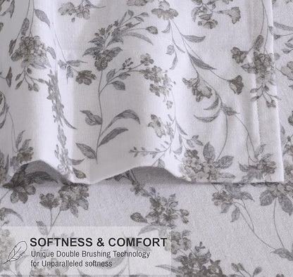 RUVANTI Flannel Sheets Queen Size - 100% Cotton Double Brushed Bed Sheets, Deep Pockets 16 Inches Queen Sheet Set, All Seasons Breathable & Extra Soft - Warm & Cozy, 4 Piece, Vintage Flora