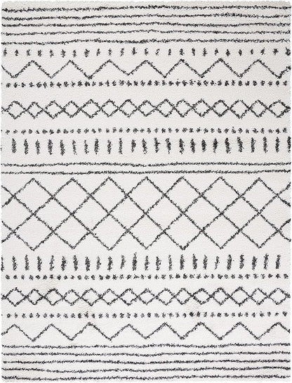 SAFAVIEH Arizona Shag Collection Area Rug - 9' x 12', Ivory & Black, Moroccan Design, Non-Shedding & Easy Care, 1.6-inch Thick Ideal for High Traffic Areas in Living Room, Bedroom (ASG741Z)