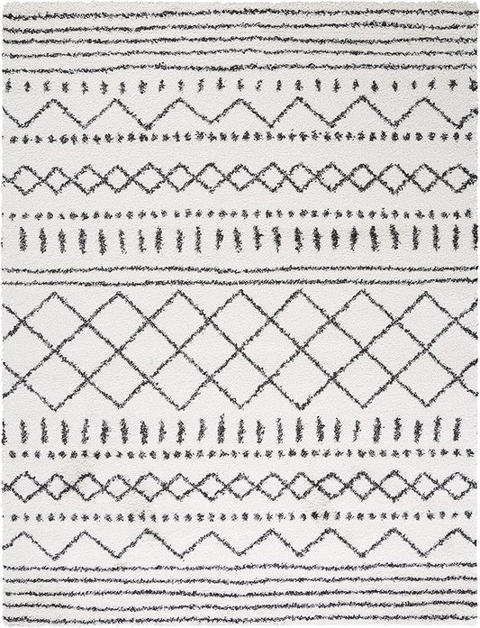 SAFAVIEH Arizona Shag Collection Area Rug - 9' x 12', Ivory & Black, Moroccan Design, Non-Shedding & Easy Care, 1.6-inch Thick Ideal for High Traffic Areas in Living Room, Bedroom (ASG741Z)