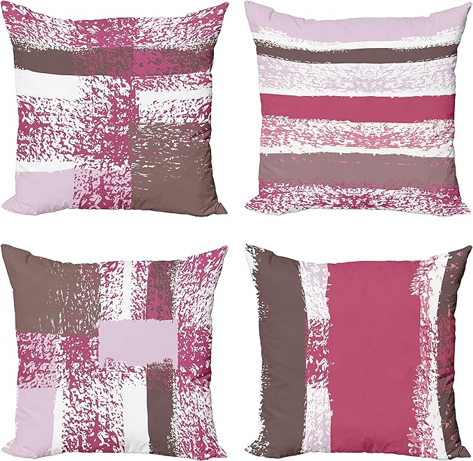 Ambesonne Grunge Throw Pillow Cushion Case Pack of 4, Abstract Design Simplistic Minimal Stripes Brushstrokes Contemporary, Modern Accent Double-Sided Digital Printing, 20", Pink Purpleblue Grey Pink