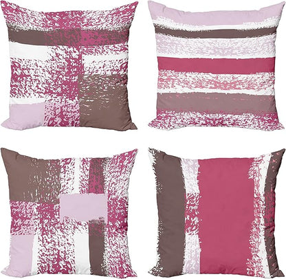 Ambesonne Grunge Throw Pillow Cushion Case Pack of 4, Abstract Design Simplistic Minimal Stripes Brushstrokes Contemporary, Modern Accent Double-Sided Digital Printing, 18", Pink Purpleblue Grey Pink