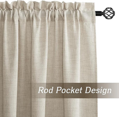 RYB HOME Natural Beige Linen Sheer Curtains 108 inches Long for Living Room and Dining Room, Weave Textured/Rod Pocket, Light Filtering Sheer Curtains and Drapes, W 52 x L 108 inches, 2 Panels Set