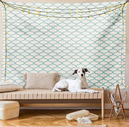 Ambesonne Ikat Tapestry, Mesh Patterns and Lines on Vintage Backdrop Retro Ikat Style Boho Print, Wall Hanging for Bedroom Living Room Dorm Decor, 40" X 60", Turquoise Cream