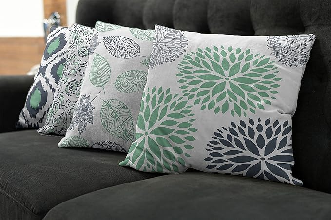 Ambesonne Vintage Throw Pillow Cushion Case Pack of 4, Bohemian Ornamental Leaves Dahlia Pattern Geometric Art Curlicue Motif, Modern Accent Double-Sided Digital Printing, 20", Dark Blue and Sea Green