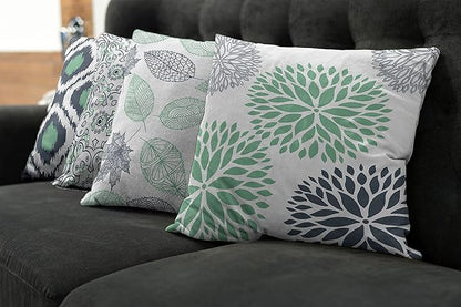 Ambesonne Vintage Throw Pillow Cushion Case Pack of 4, Bohemian Ornamental Leaves Dahlia Pattern Geometric Art Curlicue Motif, Modern Accent Double-Sided Digital Printing, 24", Dark Blue and Sea Green