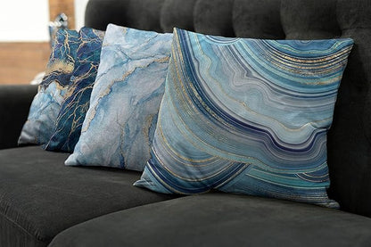 Ambesonne Marble Print Throw Pillow Cushion Case Pack of 4, Modern Themed Pastel Stone Stain Look Veins Marbling Aquatic Tones, Modern Accent Double-Sided Digital Printing, 20", Pale Blue Indigo
